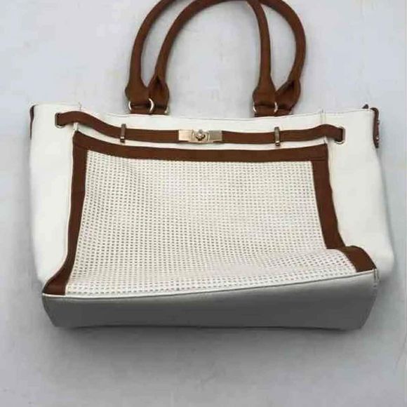 Miztique Bags Miztique Designer White Brown Leather Inner Pockets Shoulder Bag Purse Satchel
